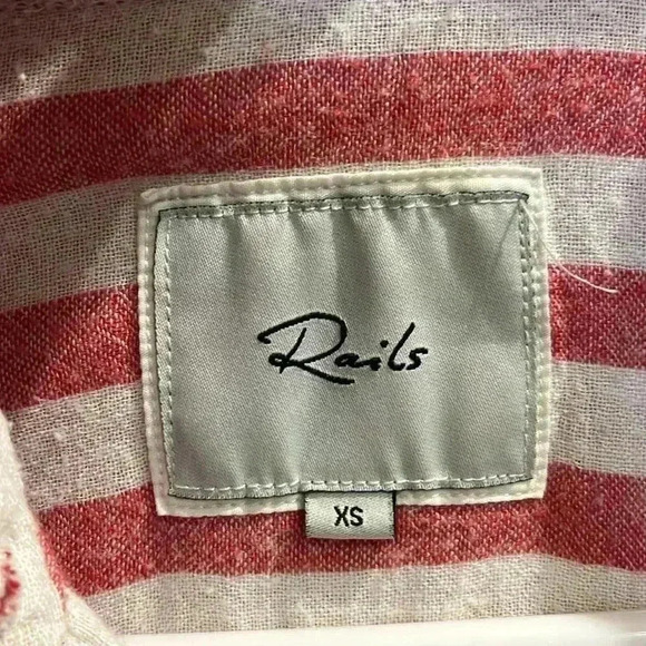 Rails Shirt Button Down Long Sleeve Top Pink Red Striped Linen Blend Coastal XS - Picture 5 of 13
